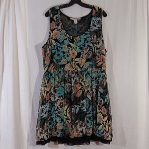 American Rag Womens 2X Tunic Dress Black Floral Ruffle Bubble Hem